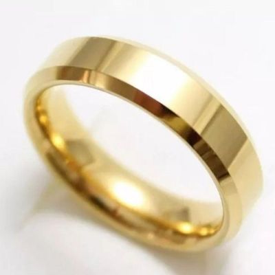 Par Aliança Ouro 18k Banhada Chanfrada 6mm Aço Inoxidável Tamanho:26-27