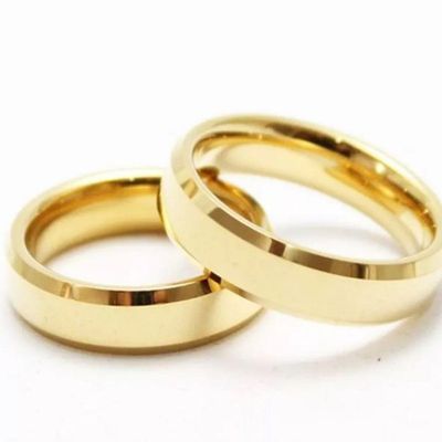 Par Aliança Ouro 18k Banhada Chanfrada 6mm Aço Inoxidável Tamanho:21-22