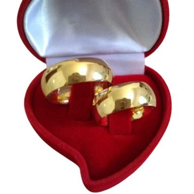 Par De Alianças Grossa 8mm Banhada Ouro Modelo Tradicional Tamanho:24-25