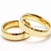 Par Aliança Ouro 18k Banhada Chanfrada 6mm Aço Inoxidável Tamanho:12-13
