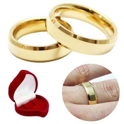 Par Aliança Ouro 18k Banhada Chanfrada 6mm Aço Inoxidável Tamanho:17-18
