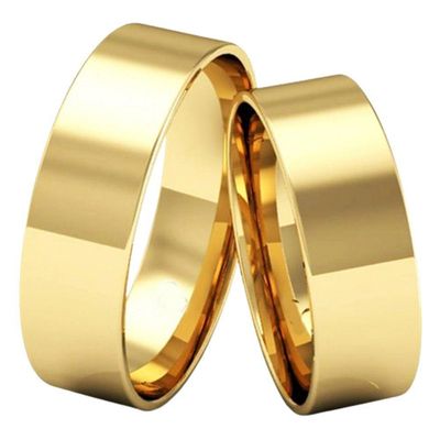 Par De Alianças Quadrada 6mm Aço Inox Casamento Banhado Ouro Tamanho:26-27