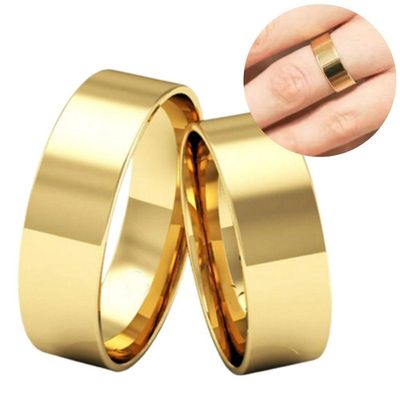 Par De Alianças Quadrada 6mm Aço Inox Casamento Banhado Ouro Tamanho:12-13