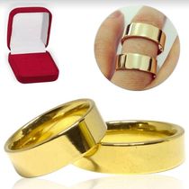 Par De Alianças Quadrada 6mm Aço Inox Casamento Banhado Ouro Tamanho:15-16