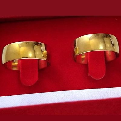 Par De Alianças Grossa 8mm Banhada Ouro Modelo Tradicional Tamanho:30-31