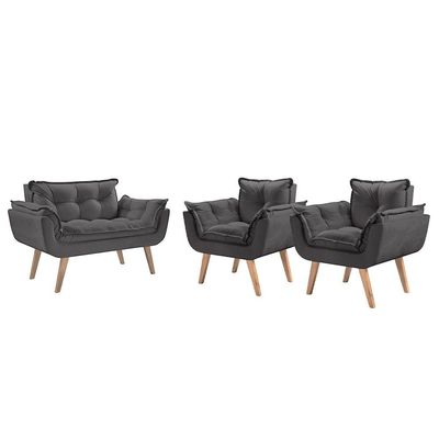 Conjunto Poltrona PÉs Madeira Opalla D Salla Suede Chumbo