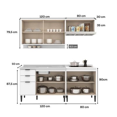 Armário De Cozinha Completa C Balcão Miami Belle Carraro Branco
