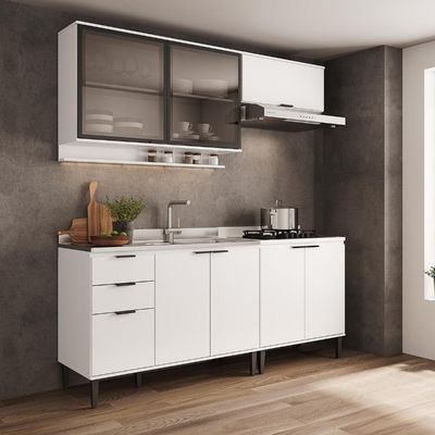 Armário De Cozinha Completa C Balcão Miami Belle Carraro Branco