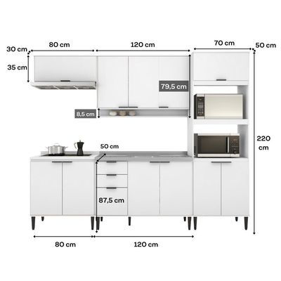 Armário De Cozinha Completa C Balcão Miami Essence Carraro Branco