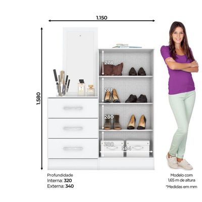 Cômoda Multiuso Liza 02 Portas 03 Gavetas Briz Branco