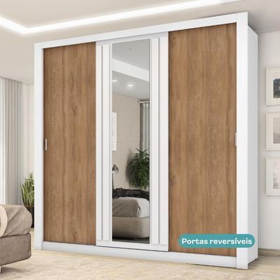 Guarda Roupa Casal 3 Portas Doha 2 Gavetas Carraro Ripado Branco