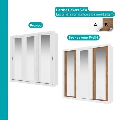 Guarda Roupa Casal 3 Portas Doha 2 Gavetas Carraro Ripado Branco
