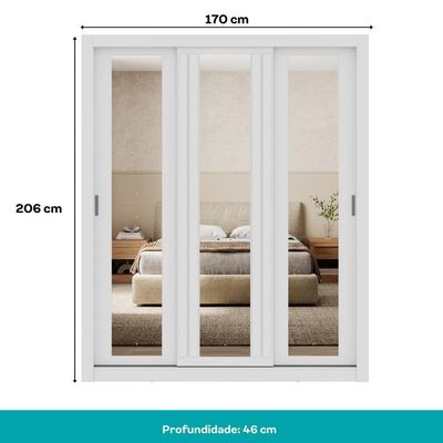 Guarda Roupa Casal 3 Portas Doha 2 Gavetas Carraro Ripado Branco