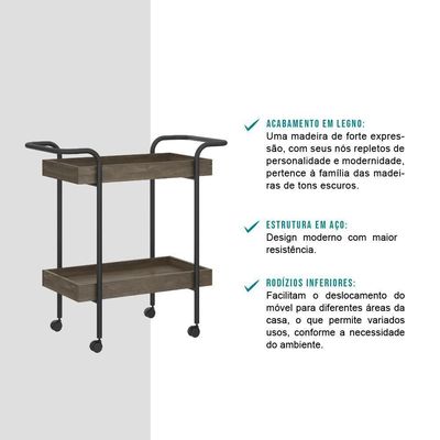 Carrinho Varanda Gourmet Bar Madeirado Tubos Pretos Carraro