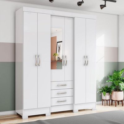 Guarda Roupa Solteiro 06 Portas E 3 Gavetas B23 Briz Branco