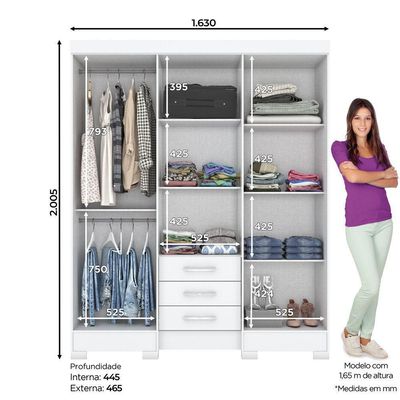 Guarda Roupa Solteiro 06 Portas E 3 Gavetas B23 Briz Branco