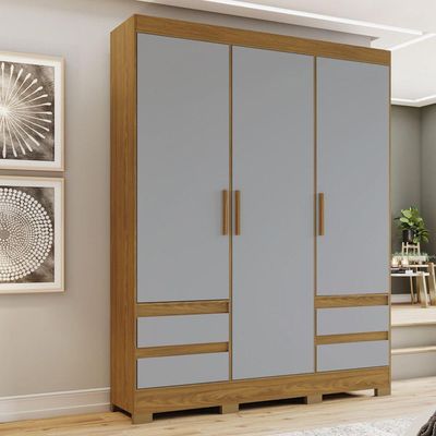 Guarda Roupa Casal 3Portas 4Gavetas B55 Briz Nature/Cinza