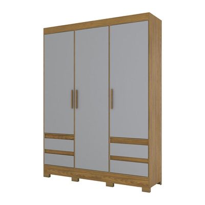 Guarda Roupa Casal 3Portas 4Gavetas B55 Briz Nature/Cinza