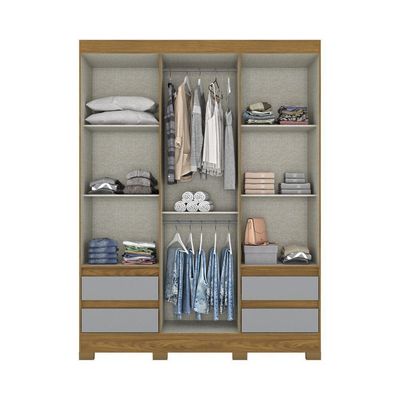Guarda Roupa Casal 3Portas 4Gavetas B55 Briz Nature/Cinza