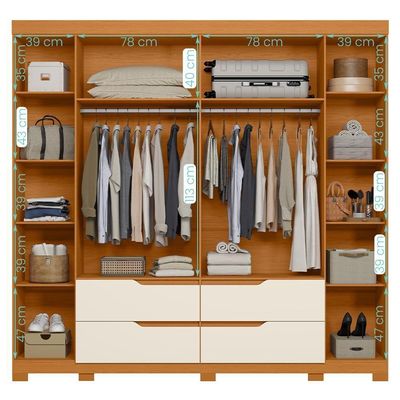 Guarda Roupa Doble Casal Quarto Com 6 Portas E 4 Gavetas Cinamomo/off White Cinamomo/off White