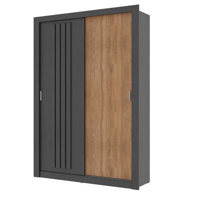 Guarda Roupa Solteiro 2 Portas Darvi Carraro Ripado Preto Touch Com Freijó