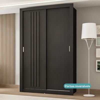 Guarda Roupa Solteiro 2 Portas Darvi Carraro Ripado Preto Touch Com Freijó
