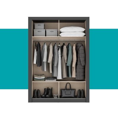 Guarda Roupa Solteiro 2 Portas Darvi Carraro Ripado Preto Touch Com Freijó