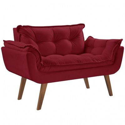 Poltrona 2 Lugares Opalla D Salla Suede Base Palito Bordô.