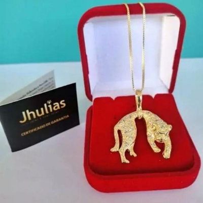 Pingente de Pantera Cravejado Banhado Ouro