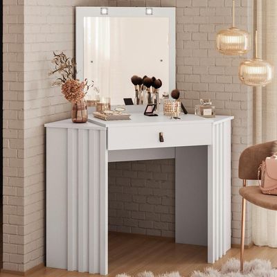 Penteadeira Camarim De Canto Glitter Com 1 Gaveta Com Led Branco Branco