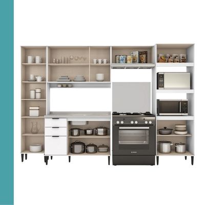 Armário De Cozinha Completa C Balcão Miami City Carraro Branco