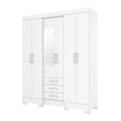 Guarda Roupa Casal 06 Portas 03 Gavetas Mentor Briz Branco