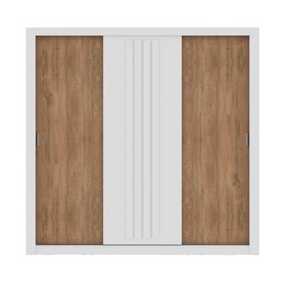 Guarda Roupa Casal 3 Portas Doha Carraro Ripado Branco Com Freijó
