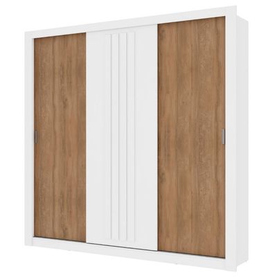 Guarda Roupa Casal 3 Portas Doha Carraro Ripado Branco Com Freijó