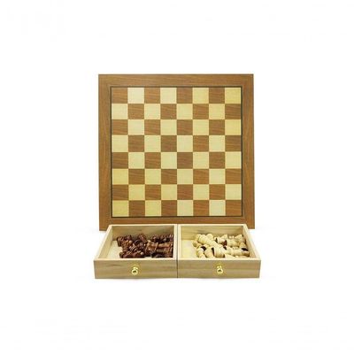 Jogo De Xadrez E Damas 2 Em 1  Hoyle Games Tabuleiro Grande 39x39cm Peças Em Madeira Com 2 Gavetas