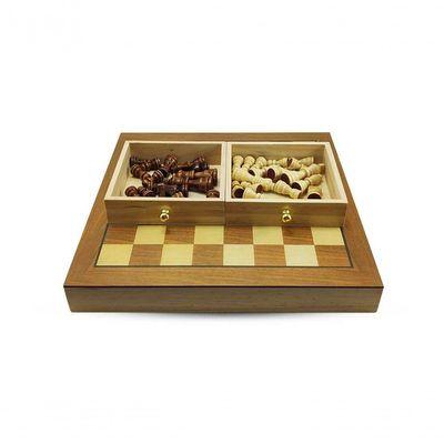 Jogo De Xadrez E Damas 2 Em 1  Hoyle Games Tabuleiro Grande 39x39cm Peças Em Madeira Com 2 Gavetas