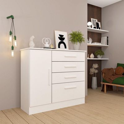 Cômoda Chicago 4 Gavetas 1 Portas Tcil Neve