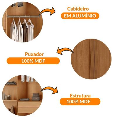 Guarda Roupa Casal Dunas Mdf 6 Portas E 2 Gavetas Moderna Naturalle