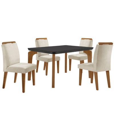 Conjunto Mesa Liz 120cm Com Vidro 4 Cadeiras Athenas Moderna Grafite Imbuia Serig. Grafite