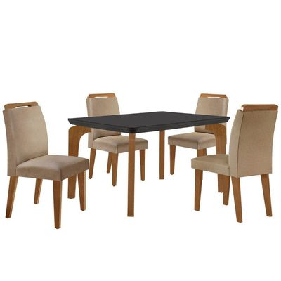 Conjunto Mesa Liz 120cm Com Vidro 4 Cadeiras Athenas Moderna Turim/grafite/imbuia/