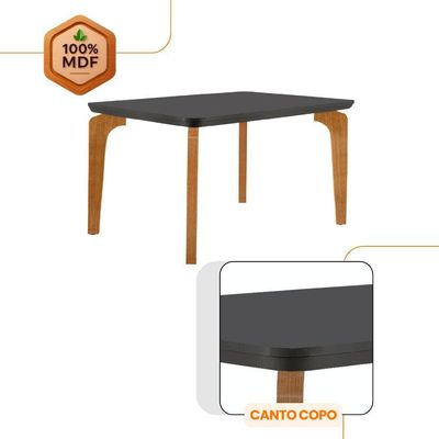 Conjunto Mesa Liz 120cm Mdf 4 Cadeiras Athenas Moderna Linho Grafite E Imbuia