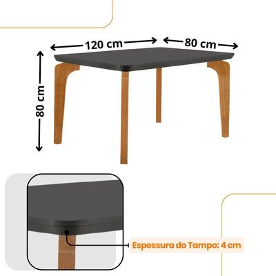 Conjunto Mesa Liz 120cm Mdf 4 Cadeiras Athenas Moderna Linho Grafite E Imbuia