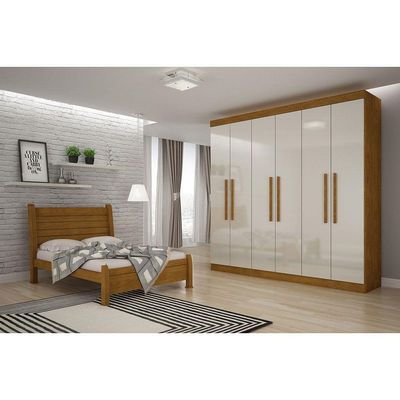 Guarda Roupa Casal Hera 6 Portas Rufato Imbuia/off White