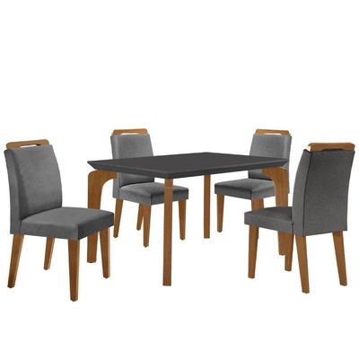 Conjunto Mesa Liz 120cm Mdf Com 4 Cadeiras Athenas Moderna Linho Grafite/grafite/imbuia