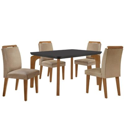 Conjunto Mesa Liz 120cm Mdf 4 Cadeiras Athenas Moderna Turim / Grafite / Imbuia