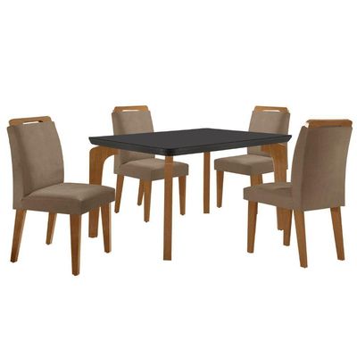 Conjunto Mesa Liz 120cm Com Vidro 4 Cadeiras Athenas Mod... Vel. Capuccino Grafite Imbuia Serig. Gra