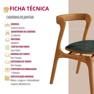 Conjunto Com 2 Cadeiras Madeira Solaris Moderna Mobilia Jade