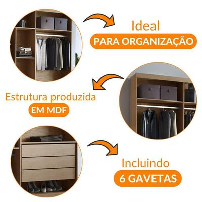 Closet Casal Maya 6 Gavetas 7 Prateleiras Mdf Rufato Imbuia