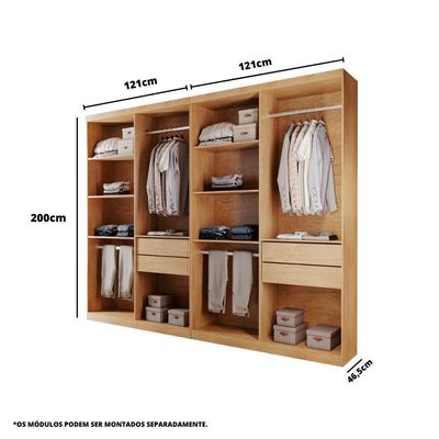 Closet Solteiro Hera Premium 4 Gavetas 8 Prateleiras Rufato Imbuia