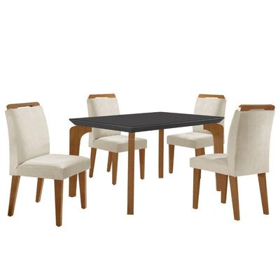 Conjunto Mesa Liz 120cm Com Vidro 4 Cadeiras Athenas Moderna Grafite Imbuia Serig. Grafite